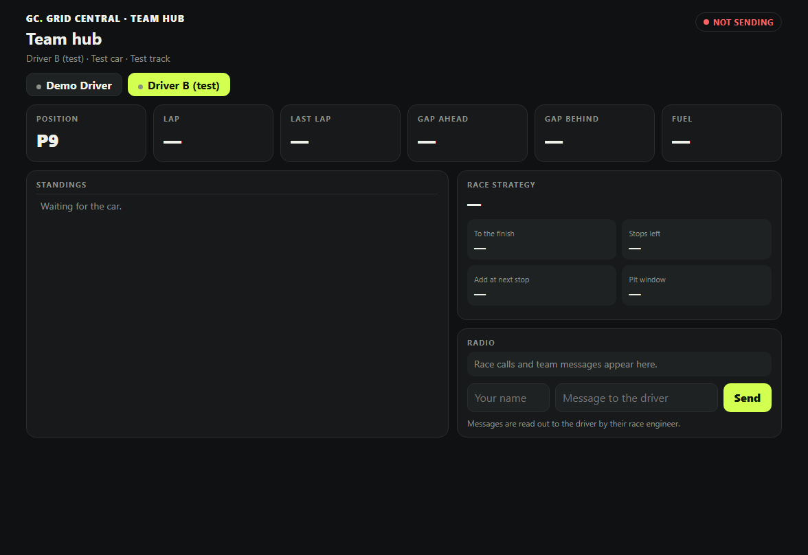 The team page following a race, with a button for each driver sharing their car